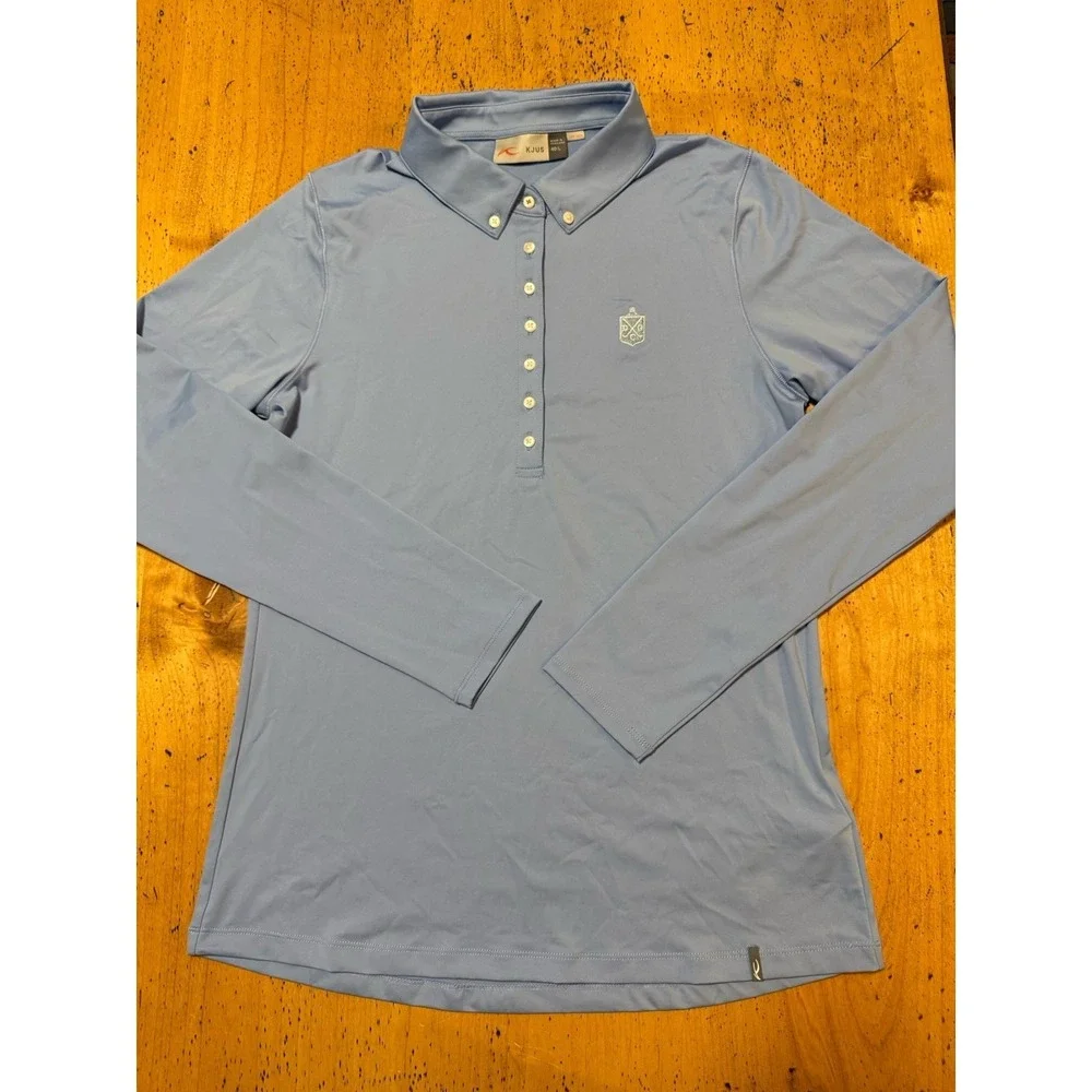 KJUS Polo Shirt Womens 40 L Blue Scotscraig‎ Long Sleeve UPF 50+ Golf Stretch